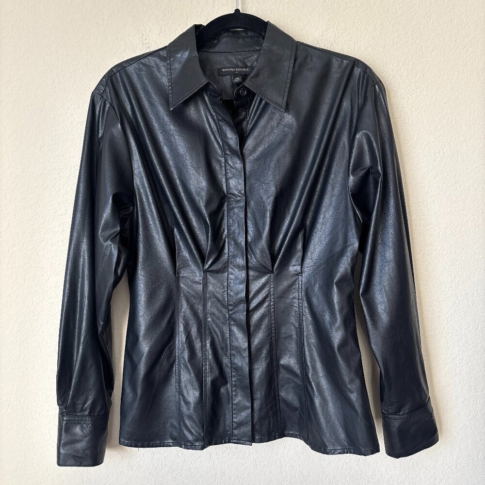 Banana Republic Vegan Leather Lightweight Leather Button Up Pleated Shirt